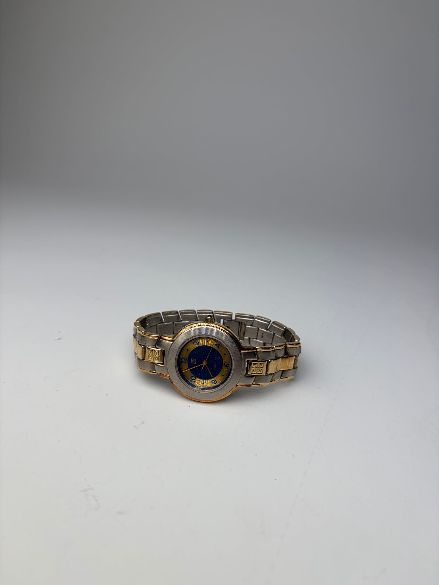 Vintage Givenchy Stainless Steel Bracelet Watch Gold Blue