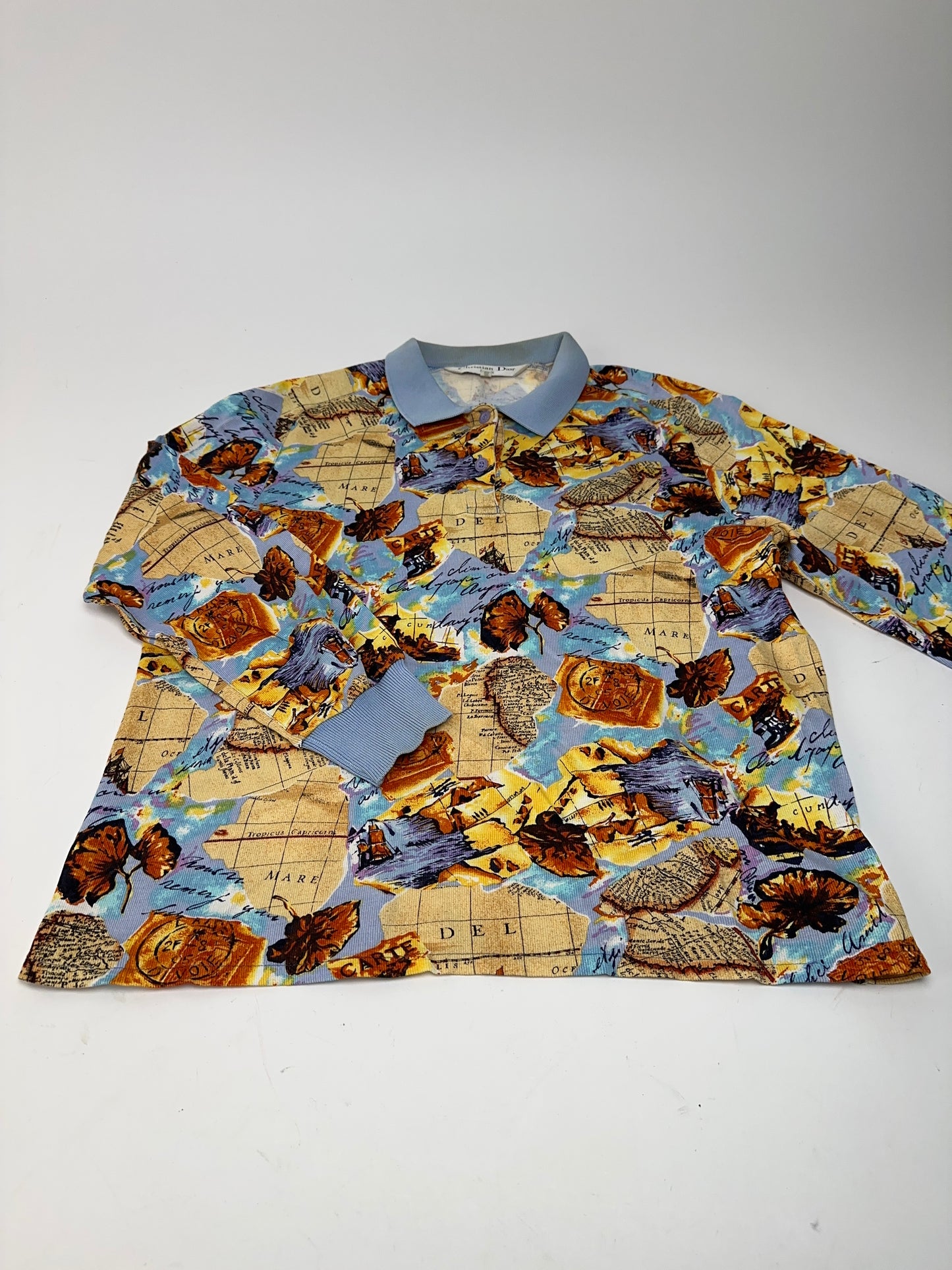 Vintage Dior Multicolor Cotton Polo Shirt with Unique Map Print