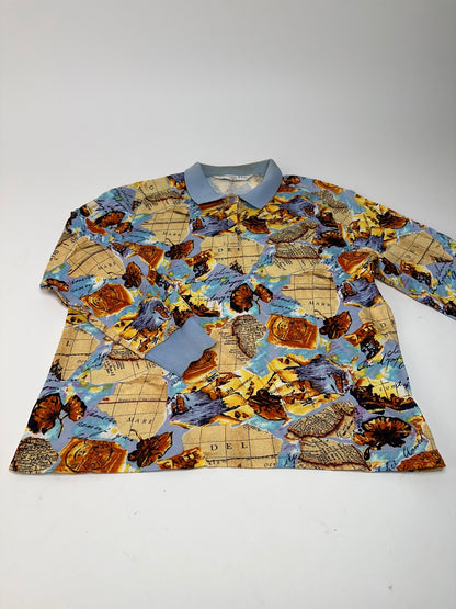 Vintage Dior Multicolor Cotton Polo Shirt with Unique Map Print