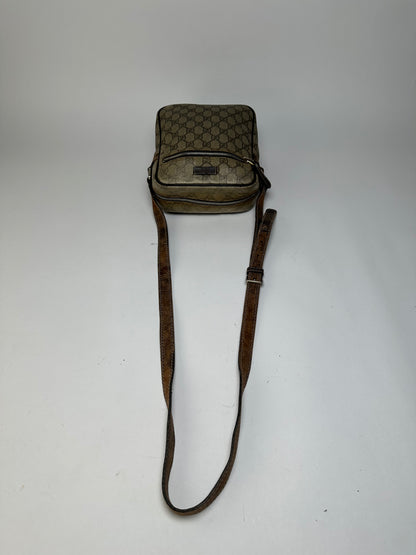Vintage Gucci GG Supreme Flap Crossbody Bag c. 2010s Beige Brown
