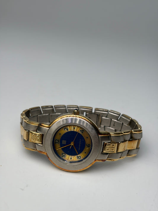 Vintage Givenchy Stainless Steel Bracelet Watch Gold Blue