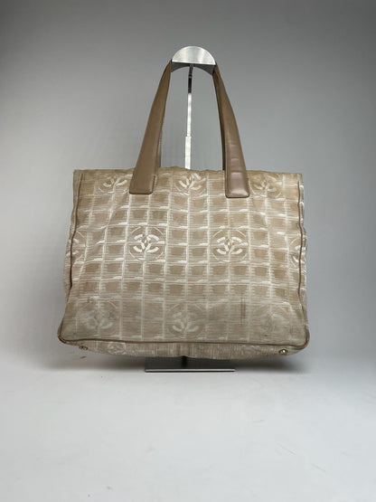 Vintage Chanel New Travel Line Tote Bag Beige Brown
