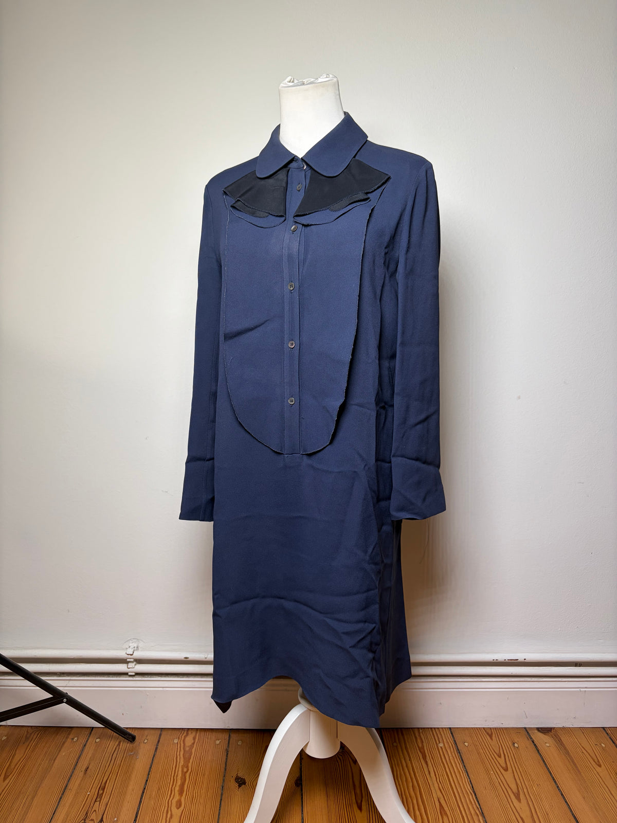 Vintage Miu Miu Shirt Dress Navy Black Collar XL