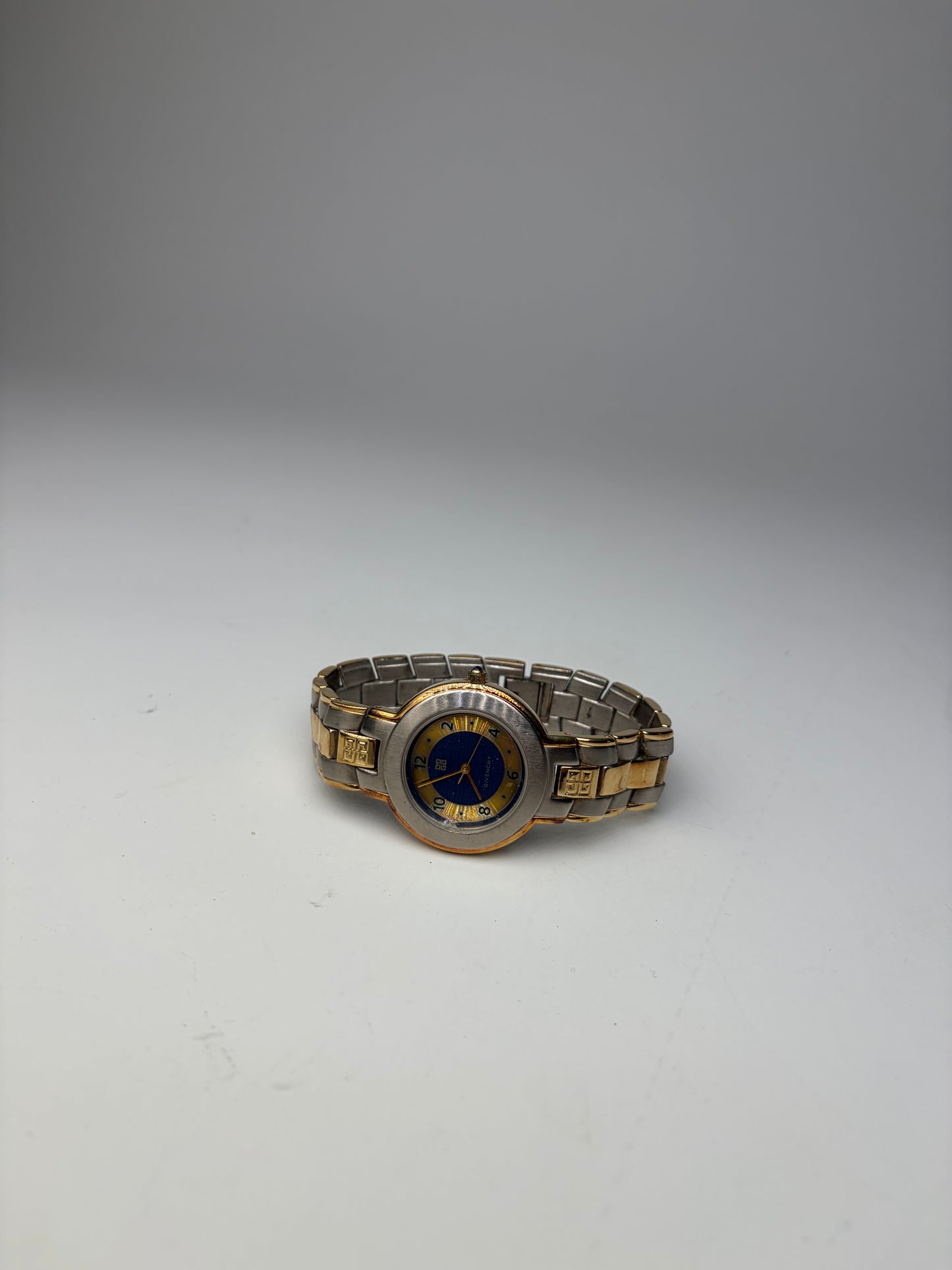 Vintage Givenchy Stainless Steel Bracelet Watch Gold Blue