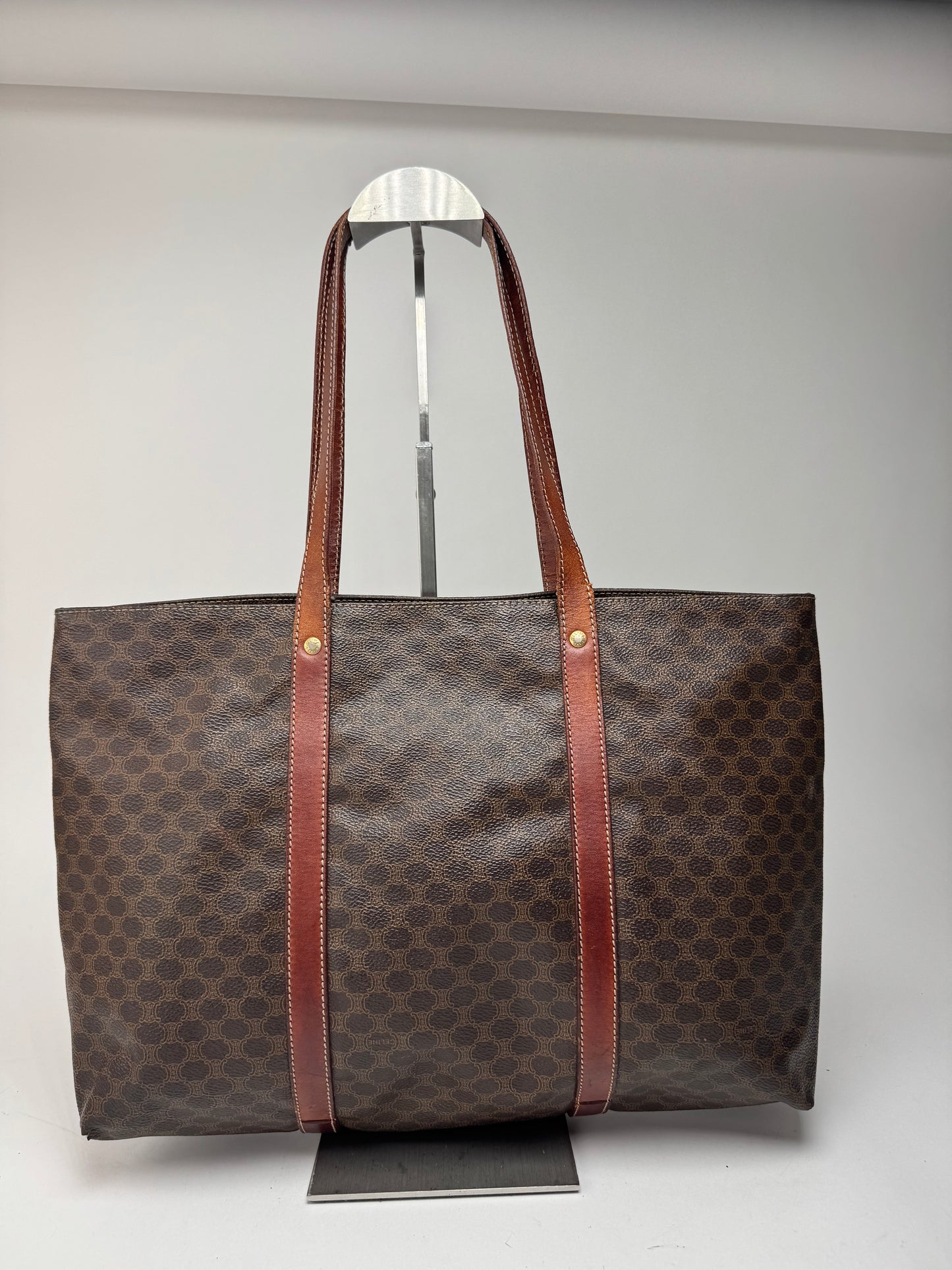 Grand sac vintage en cuir monogramme Céline marron