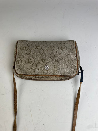 Vintage Dior Oblique Monogram Crossbody Bag Beige Gold
