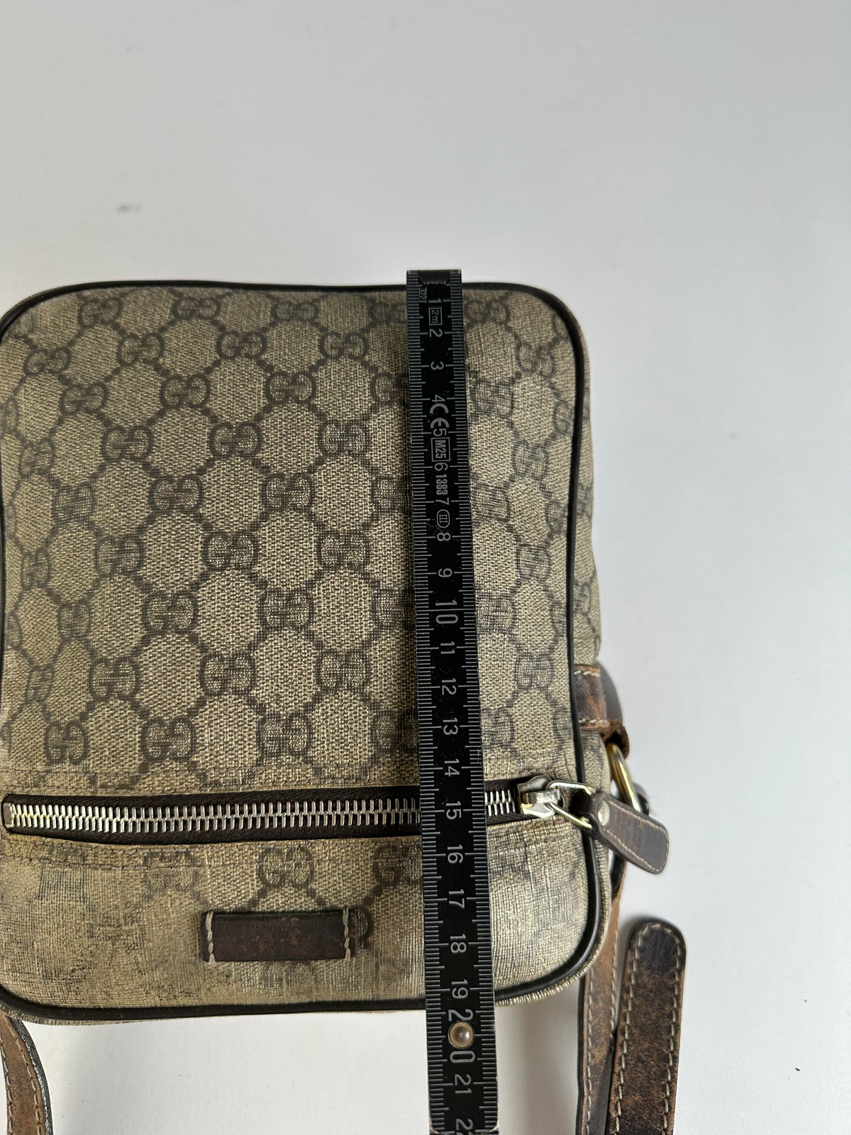 Vintage Gucci GG Supreme Flap Crossbody Bag c. 2010s Beige Brown