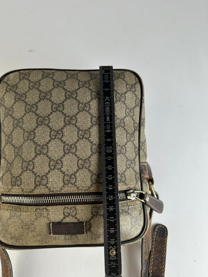 Vintage Gucci GG Supreme Flap Crossbody Bag c. 2010s Beige Brown