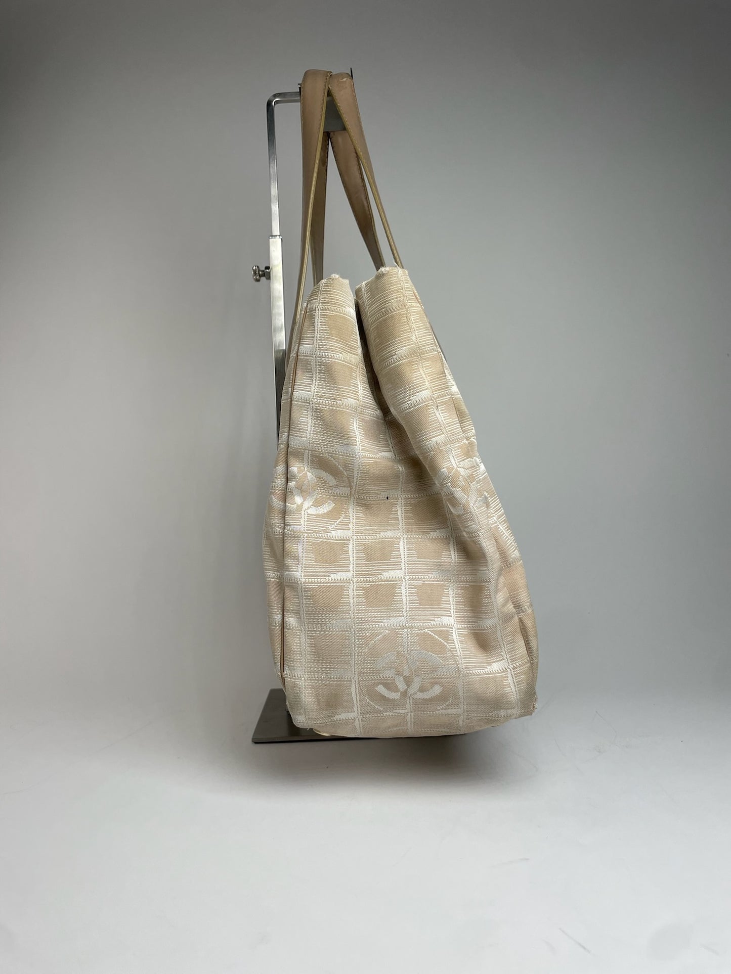 Vintage Chanel New Travel Line Tote Bag Beige Brown