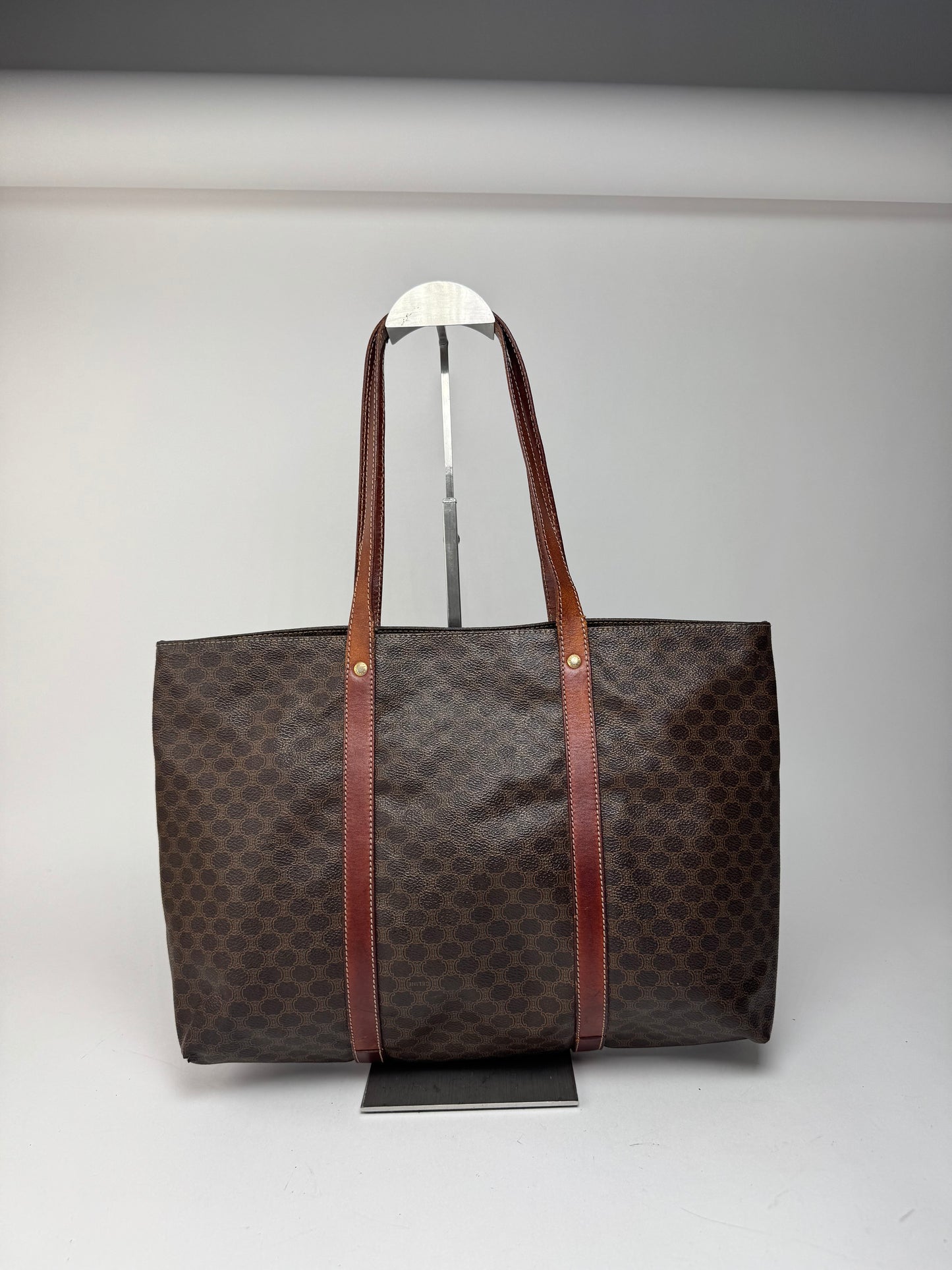 Grand sac vintage en cuir monogramme Céline marron