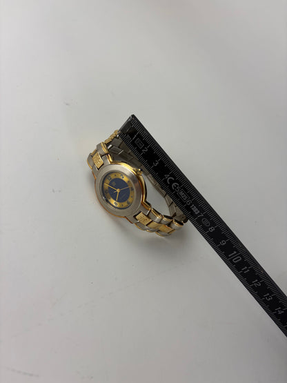 Vintage Givenchy Stainless Steel Bracelet Watch Gold Blue