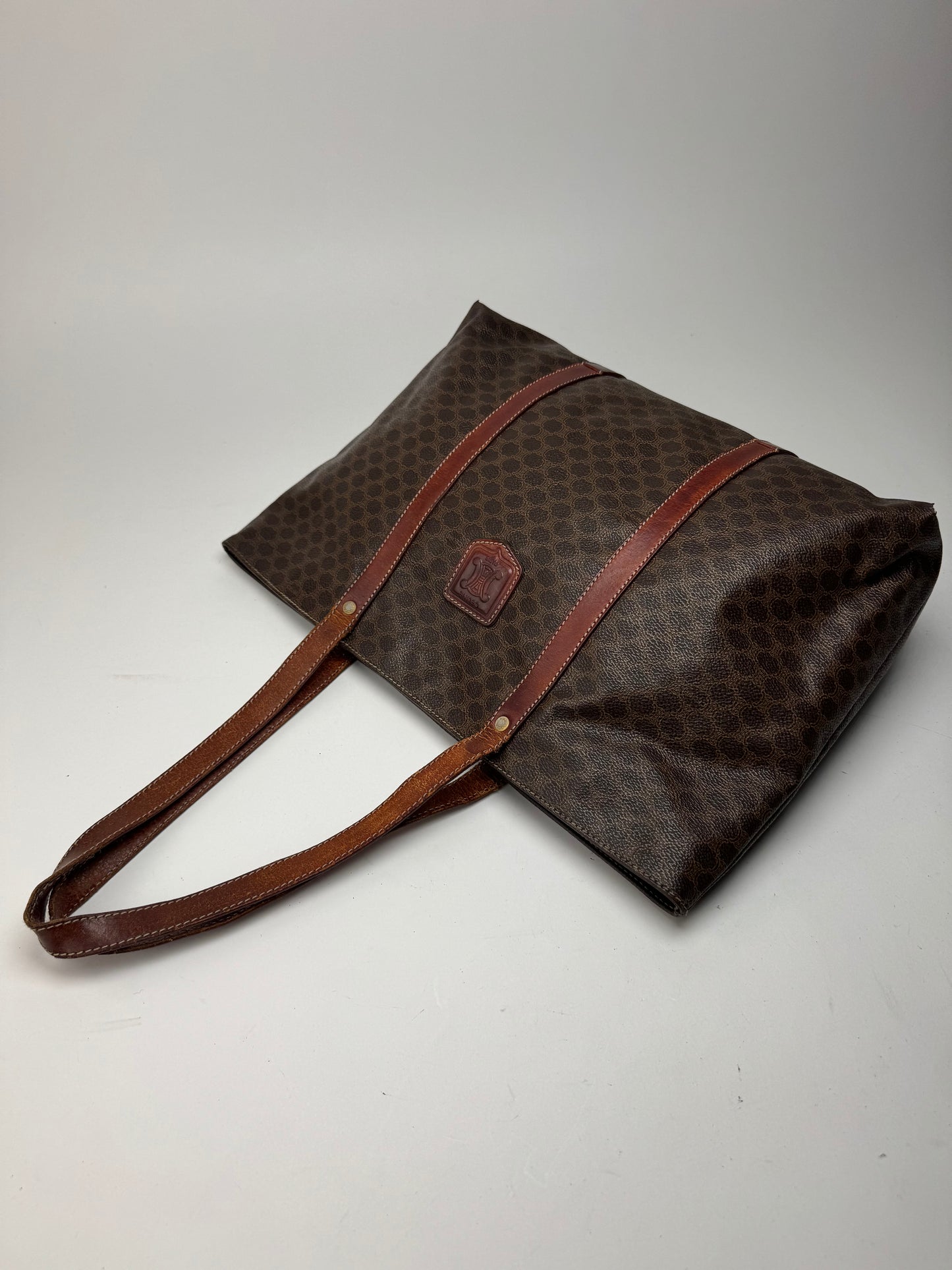 Grand sac vintage en cuir monogramme Céline marron