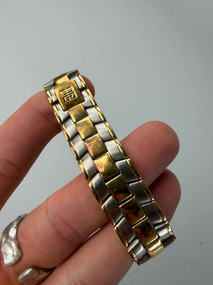 Vintage Givenchy Stainless Steel Bracelet Watch Gold Blue