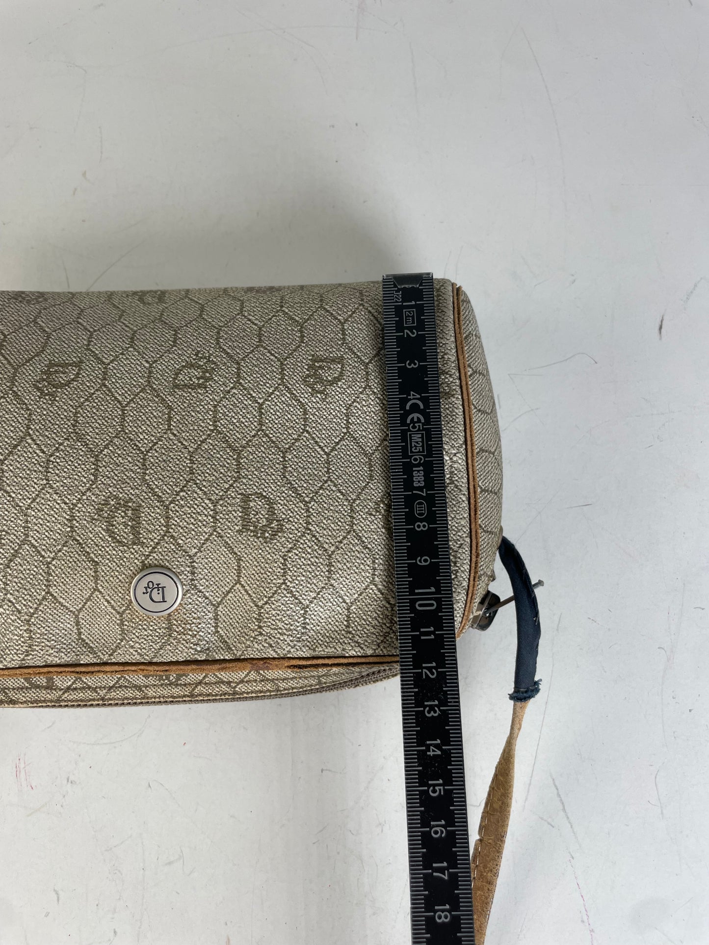 Vintage Dior Oblique Monogram Crossbody Bag Beige Gold