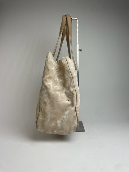 Vintage Chanel New Travel Line Tote Bag Beige Brown
