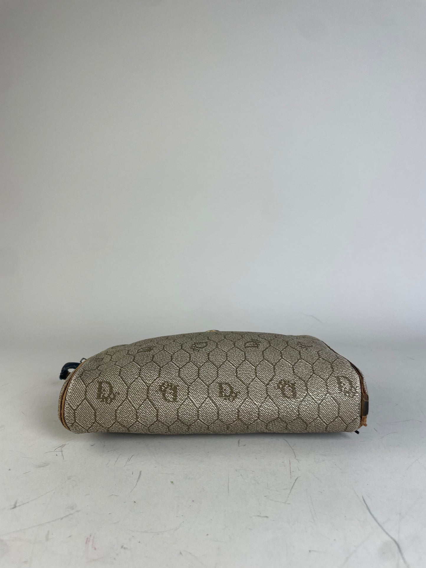 Vintage Dior Oblique Monogram Crossbody Bag Beige Gold