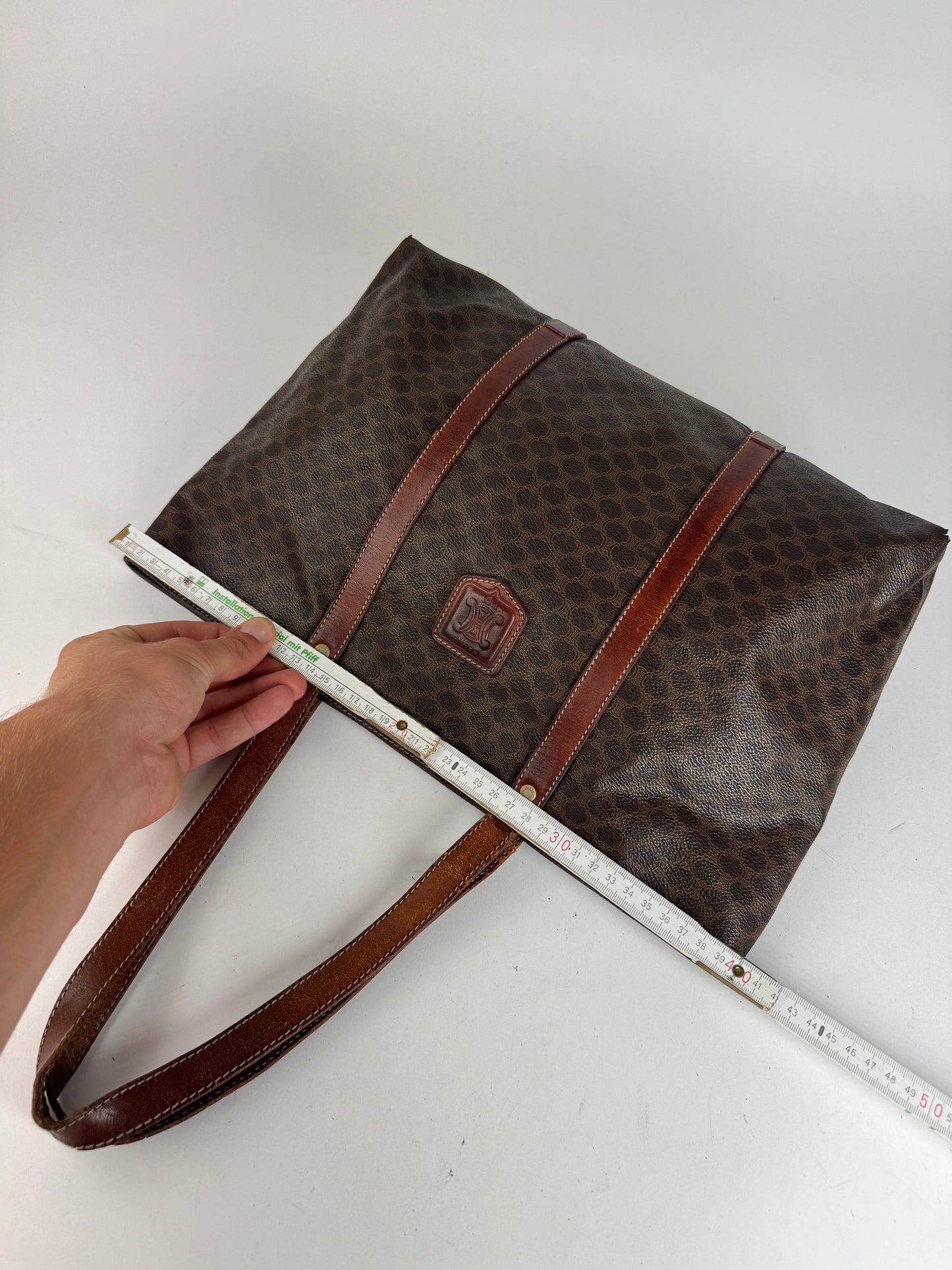 Grand sac vintage en cuir monogramme Céline marron