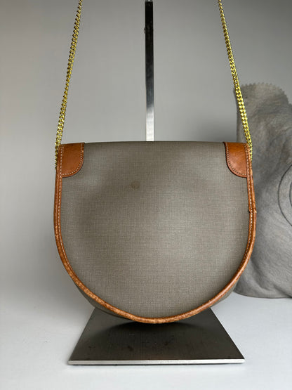 Vintage Dior Leather Canvas Shoulder Bag Grey Brown