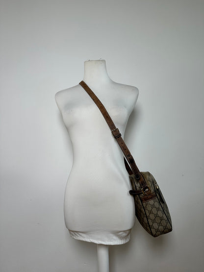 Vintage Gucci GG Supreme Flap Crossbody Bag c. 2010s Beige Brown