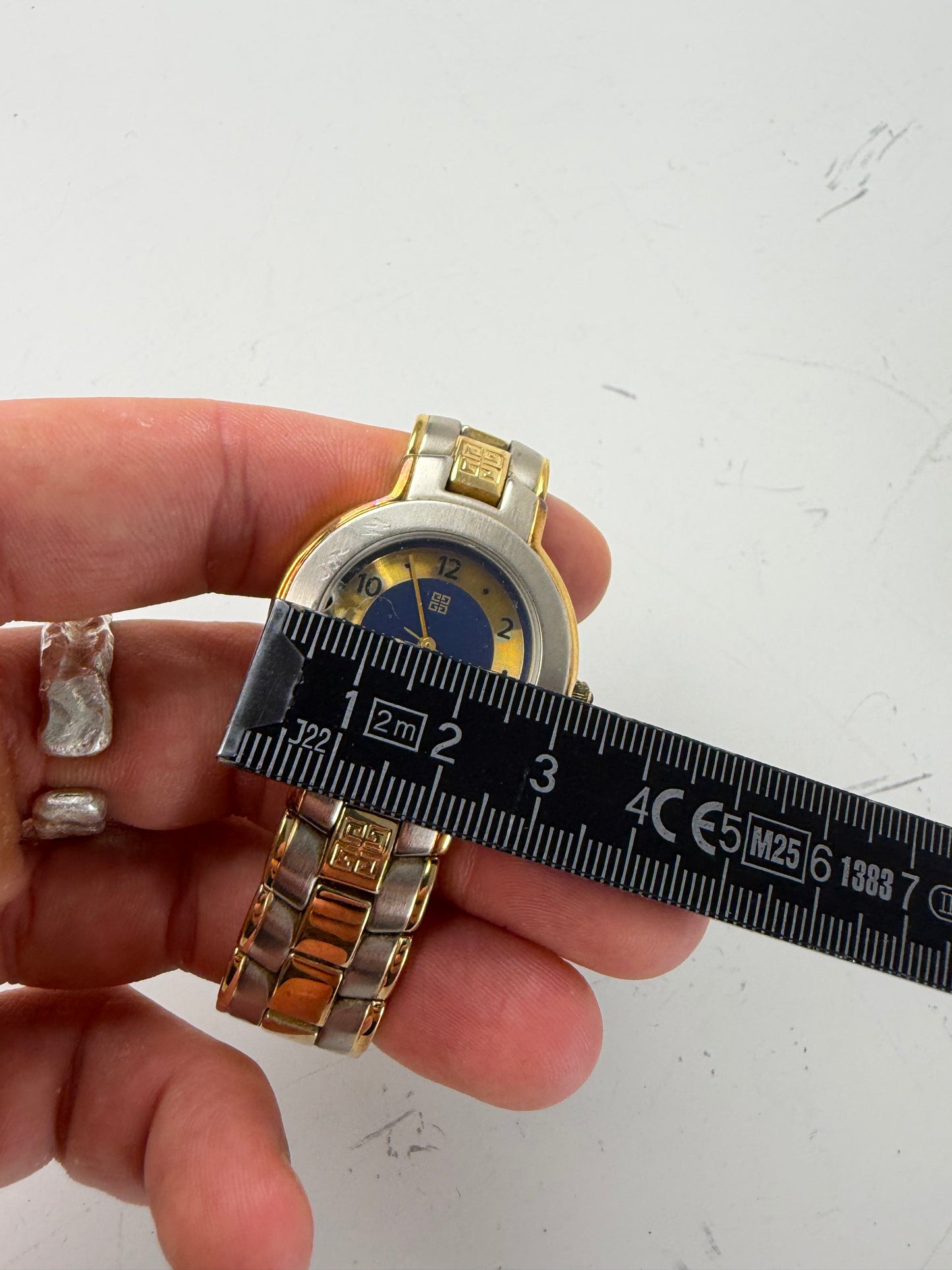 Vintage Givenchy Stainless Steel Bracelet Watch Gold Blue