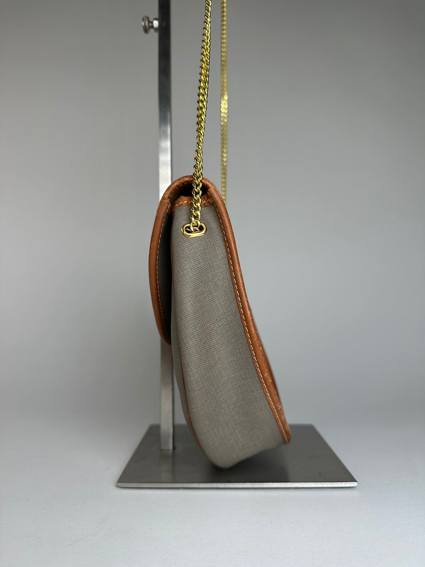 Vintage Dior Leather Canvas Shoulder Bag Grey Brown