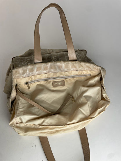Vintage Chanel New Travel Line Tote Bag Beige Brown