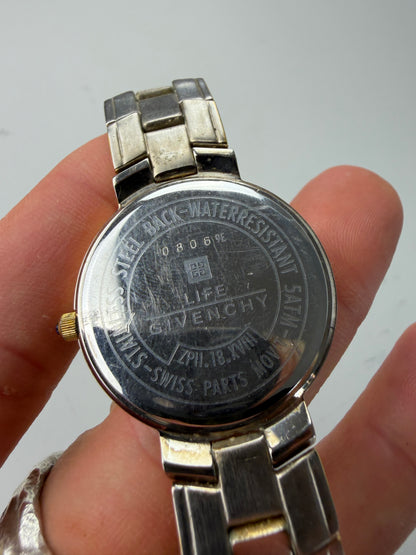 Vintage Givenchy Stainless Steel Bracelet Watch Gold Blue