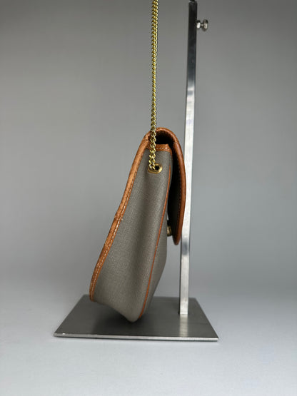 Vintage Dior Leather Canvas Shoulder Bag Grey Brown