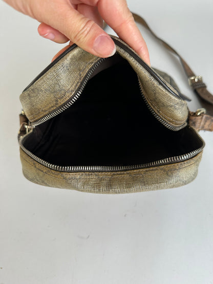 Vintage Gucci GG Supreme Flap Crossbody Bag c. 2010s Beige Brown