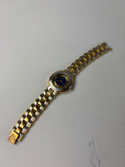 Vintage Givenchy Stainless Steel Bracelet Watch Gold Blue
