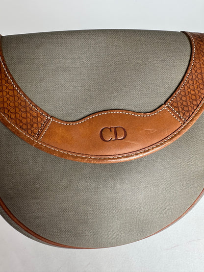 Vintage Dior Leather Canvas Shoulder Bag Grey Brown