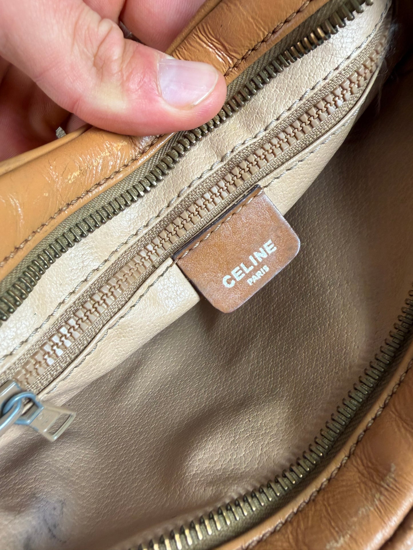 Vintage Celine Coated Canvas Shoulder Bag Cream Tan