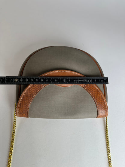 Vintage Dior Leather Canvas Shoulder Bag Grey Brown