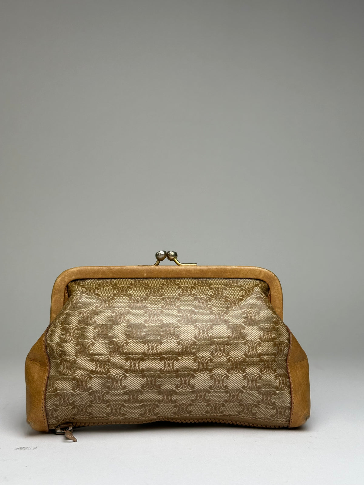 Vintage Celine Macadam Canvas Coin Purse Late 1970s Beige Tan