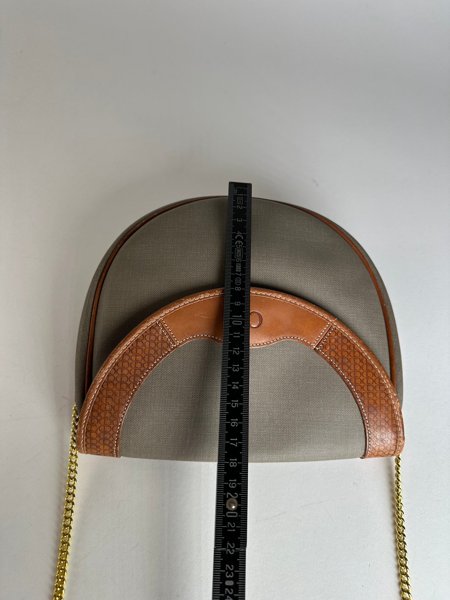 Vintage Dior Leather Canvas Shoulder Bag Grey Brown