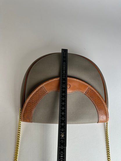Vintage Dior Leather Canvas Shoulder Bag Grey Brown