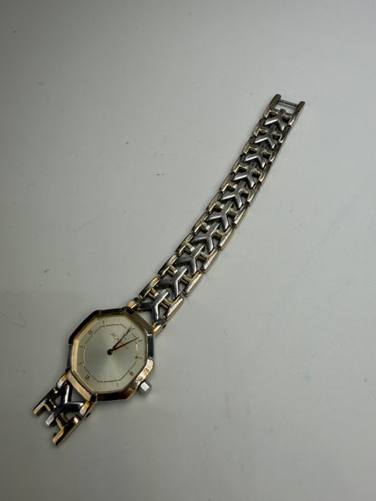 Vintage Yves Saint Laurent Octagonal Bracelet Watch Gold Silver