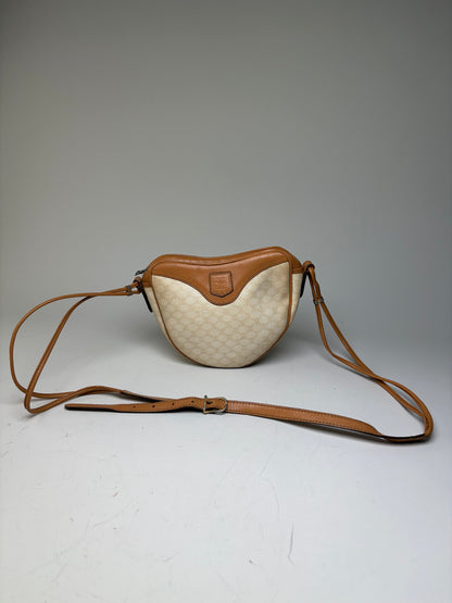 Vintage Celine Coated Canvas Shoulder Bag Cream Tan