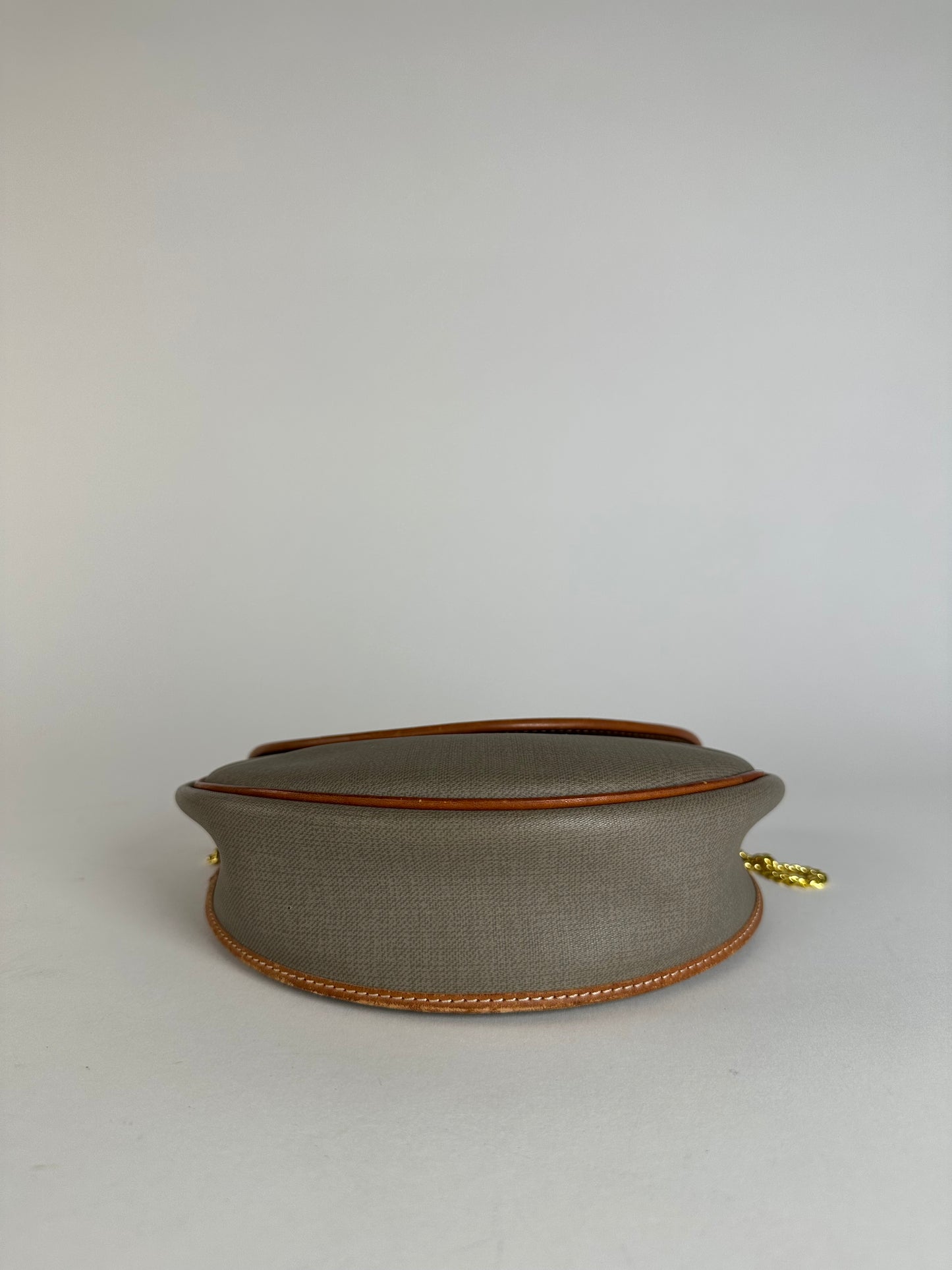 Vintage Dior Leather Canvas Shoulder Bag Grey Brown
