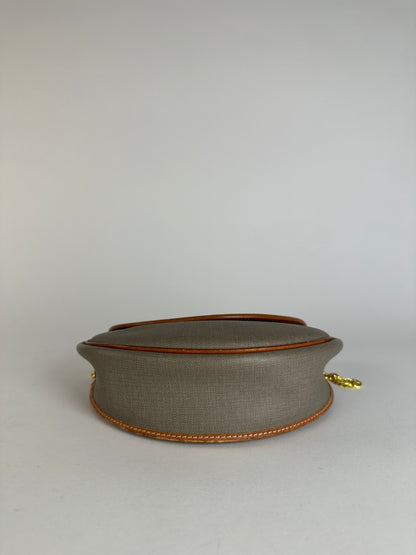 Vintage Dior Leather Canvas Shoulder Bag Grey Brown