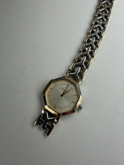 Vintage Yves Saint Laurent Octagonal Bracelet Watch Gold Silver