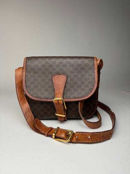 Sac bandoulière vintage en cuir Monogram Celine marron