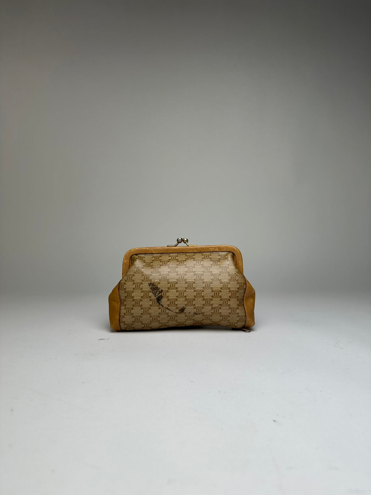 Vintage Celine Macadam Canvas Coin Purse Late 1970s Beige Tan