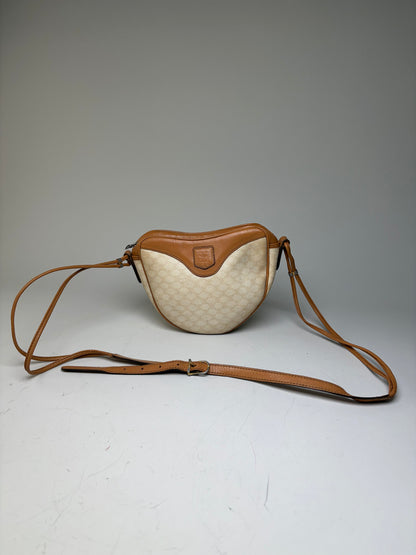 Vintage Celine Coated Canvas Shoulder Bag Cream Tan