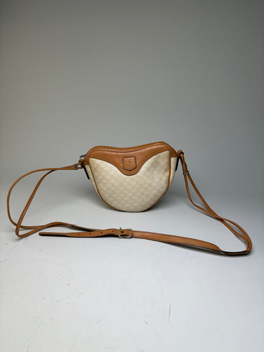 Vintage Celine Coated Canvas Shoulder Bag Cream Tan
