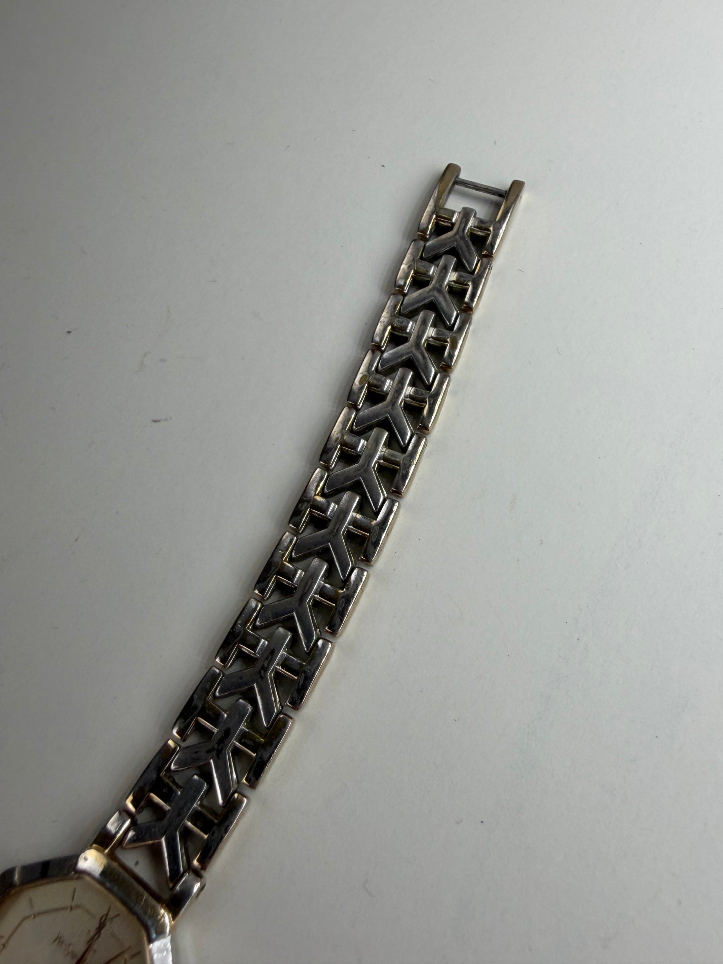 Vintage Yves Saint Laurent Octagonal Bracelet Watch Gold Silver