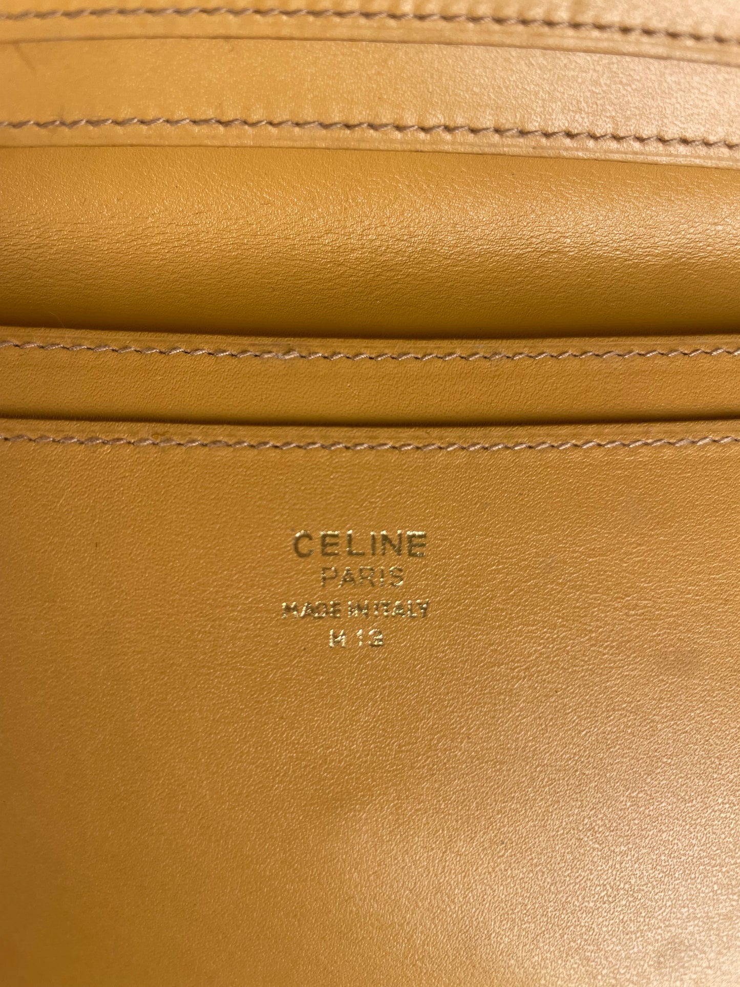 Vintage Celine Canvas Leather Trim Wallet Beige Orange Gold