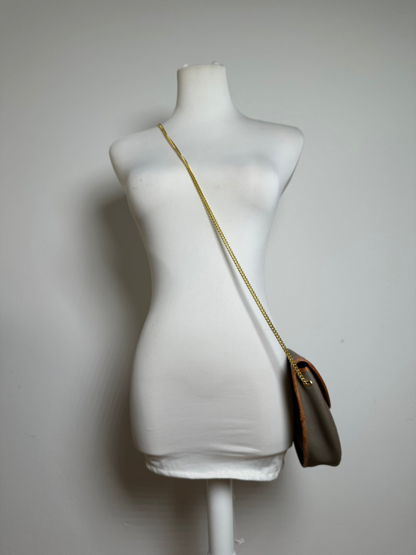 Vintage Dior Leather Canvas Shoulder Bag Grey Brown