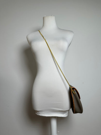 Vintage Dior Leather Canvas Shoulder Bag Grey Brown