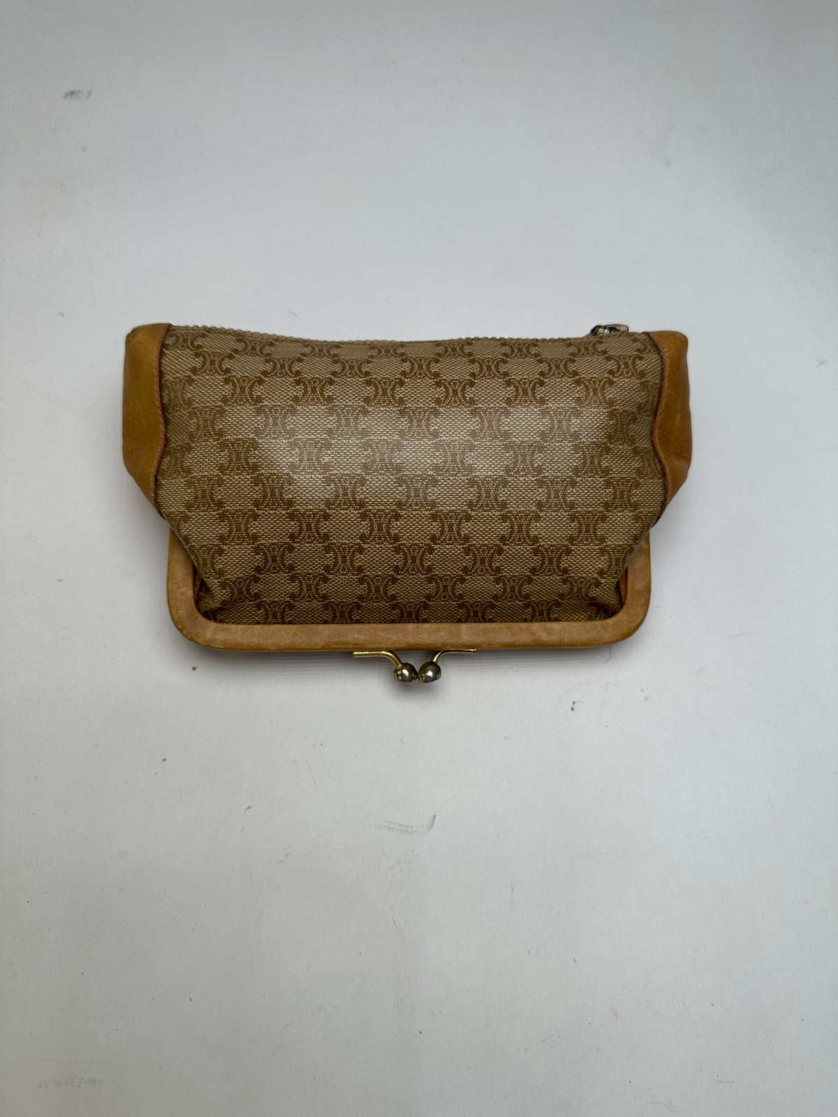 Vintage Celine Macadam Canvas Coin Purse Late 1970s Beige Tan